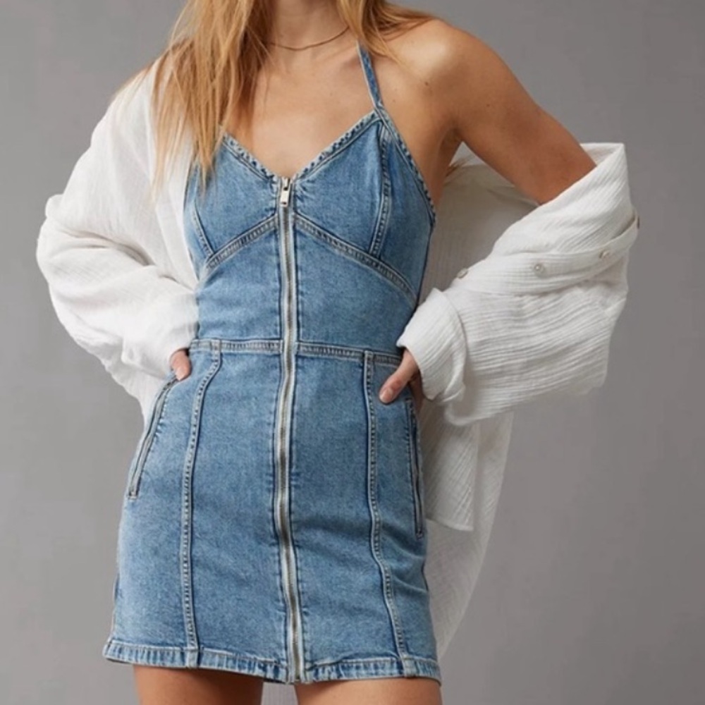AE Denim Halter Mini Dress